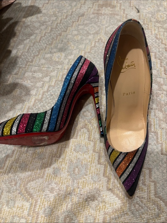 Christian Louboutin Shoes - Christian Louboutin Multicolor Glitter Striped Pointed-Toe Pumps